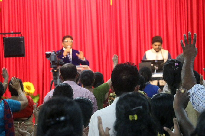 People thronged into the Night Vigil held at Prayer center by Grace Minstry in Mangalore here on Sep 2, 2017. Many received countless miracles, healing, and deliverance. 